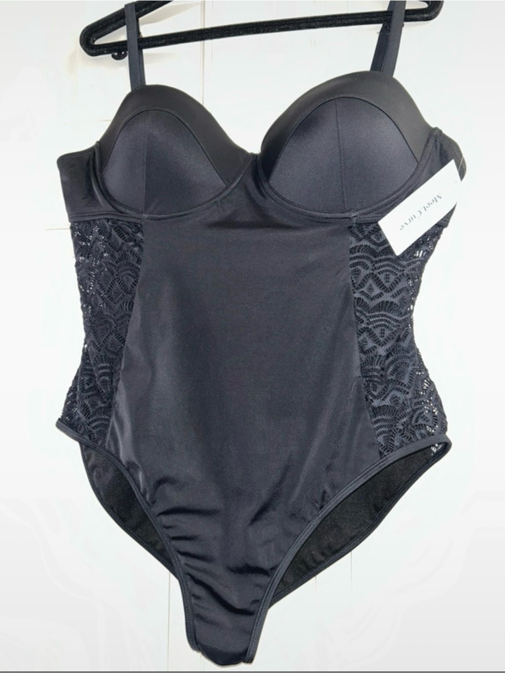 NWT Black Lace-Panel One-Piece Swimsuit